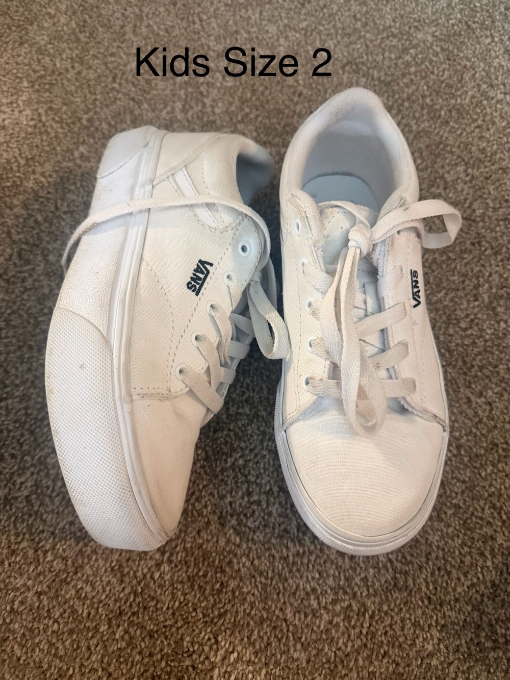 Vans White Low-Top Canvas Kids Sneakers size 2